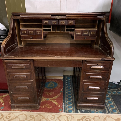 2 - SOLID OAK ROLL TOP DESK