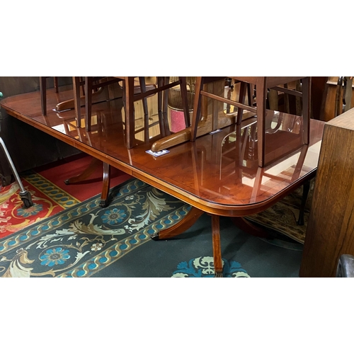 28 - 8FT YEW TREE DOUBLE PEDESTAL DINING TABLE WITH GLASS PROTECTIVE COVER