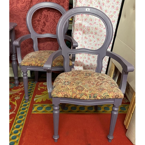 58 - TWO PAINTED HOOP BACK DINING CHAIRS WITH TAPESTRY SEATS DEPICTING ELEPHANTS