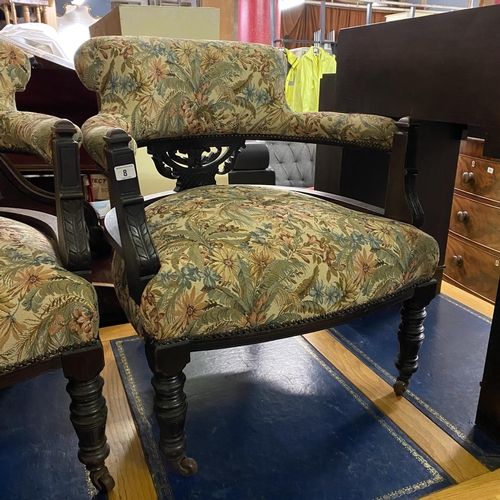 8 - EDWARDIAN TUB CHAIR WITH PORCELAIN CASTORS