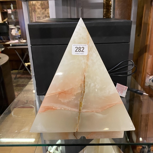 282 - HAND MADE METAPHYSICAL STONE PYRAMID LAMP IN ORIGINAL BOX 10” TALL