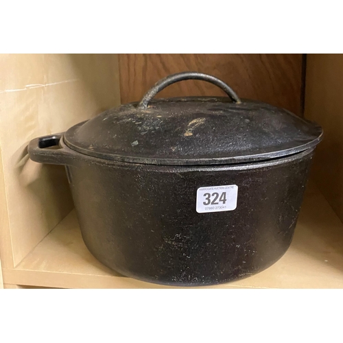 324 - LODGE CAST IRON COOKING POT WITH LID