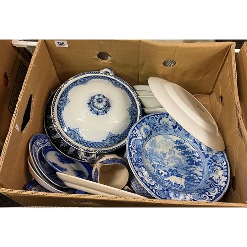 380 - BOX OF BLUE AND WHITE