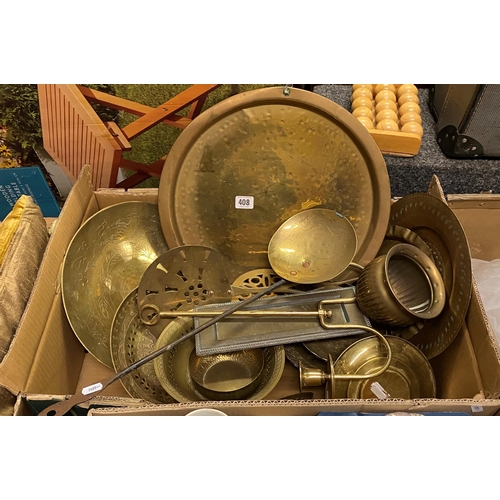 408 - BOX OF BRASSWARE