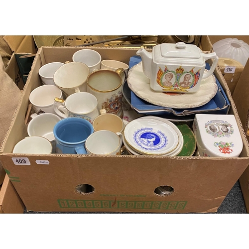 409 - BOX OF MISCELLANEOUS ROYAL COMMEMORATIVE WARE