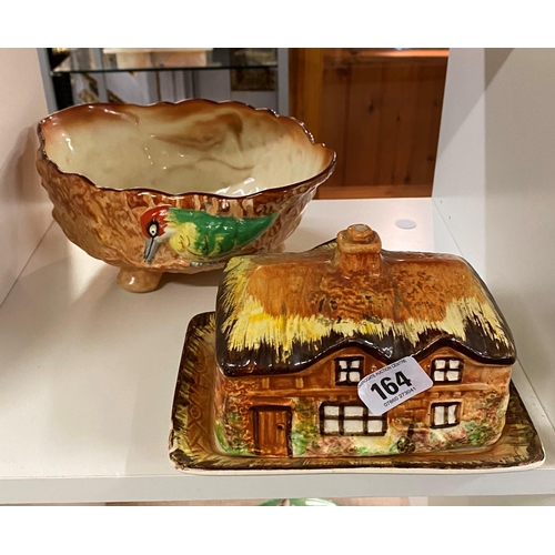 164 - J H W & SONS HANLEY STOKE 1930s SALAD BOWL AND A COTTAGE BUTTER DISH