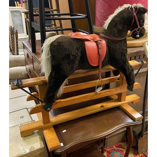 42 - VINTAGE ROCKING HORSE WITH PINE BASE