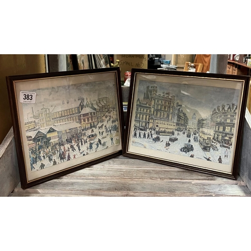 383 - TWO BUSTLING STREET SCENE PRINTS