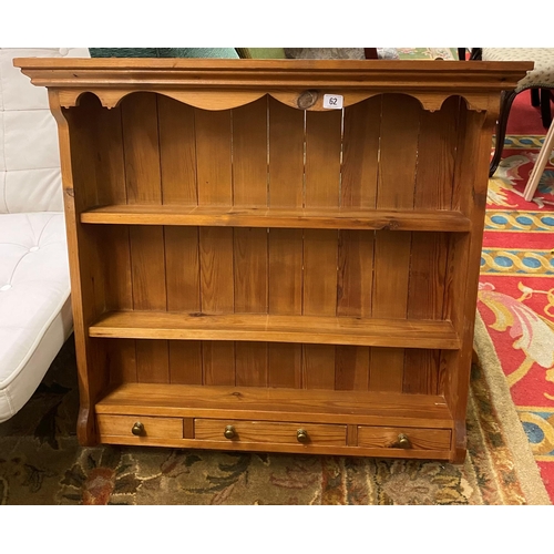 62 - PINE WALL HANGING PLATE RACK WITH TRIPLE DRAWER