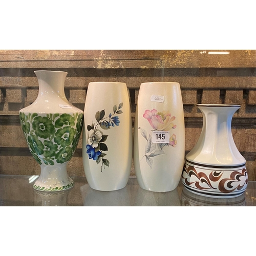 145 - FOUR HAND PAINTED DECORATIVE VASES