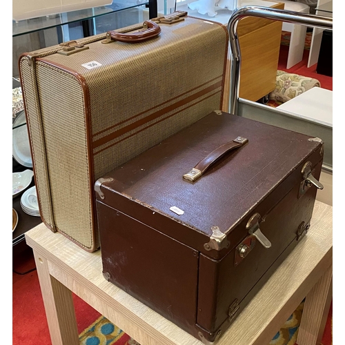 156 - LARGE VINTAGE JEWELLERY BOX AND LARGE VINTAGE CASE