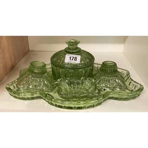 178 - VINTAGE GREEN GLASS TRINKET SET