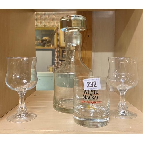 232 - CARAFE WITH TWO WINE GLASSES AND A WHISKEY TUMBLER