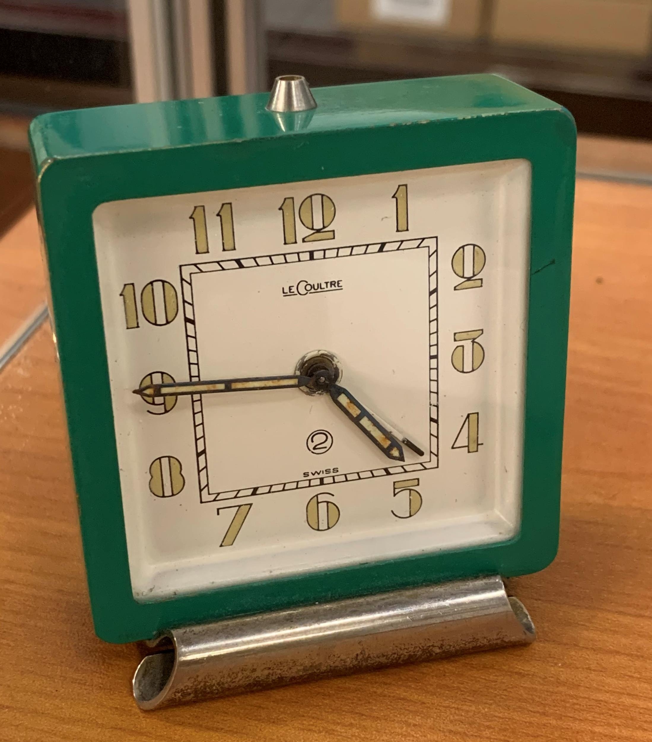 ART DECO GREEN METAL CLOCK BY JAEGER LECOULTRE CIRCA 1930