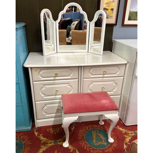 3 - DRESSING CHEST COMPLETE WITH TRIPLE MIRROR AND STOOL