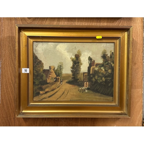 10 - EARLY OIL PAINTING IN GILT FRAME