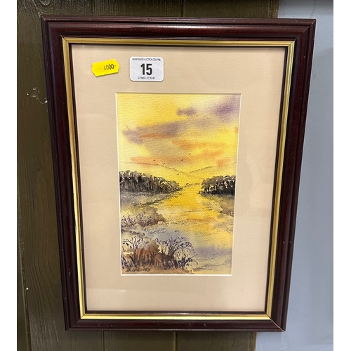 15 - FRAMED WATERCOLOUR DEPICTING STREAM SCENE SIGNED B.CARNEY