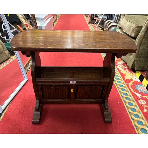 38 - OLD CHARM - CARVED OAK LINENFOLD COFFEE / MAGAZINE TABLE