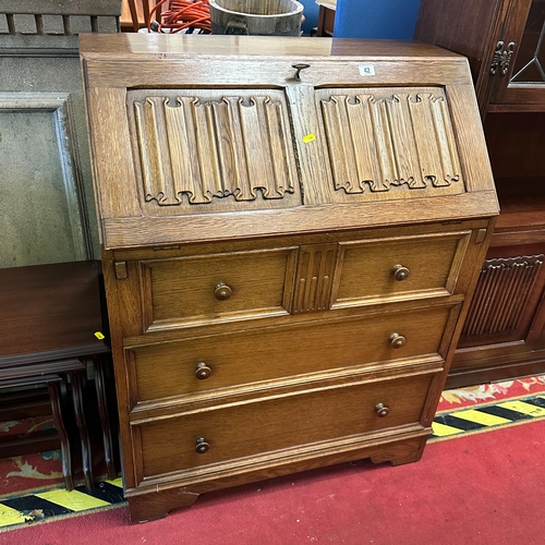 42 - OLD CHARM - CARVED OAK FOUR DRAWER BUREAU