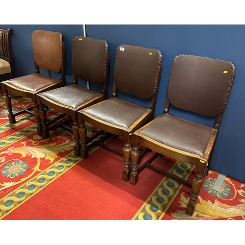 65 - SET OF FOUR DINING CHAIRS WITH BRASS STUDS