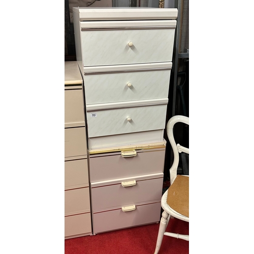 113 - TWO MELAMINE THREE DRAWER BEDSIDE CABINET