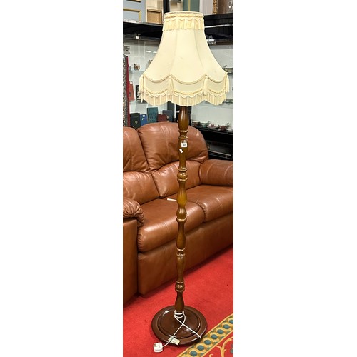 161 - VINTAGE MAHOGANY STANDARD LAMP WITH FRINGED SHADE