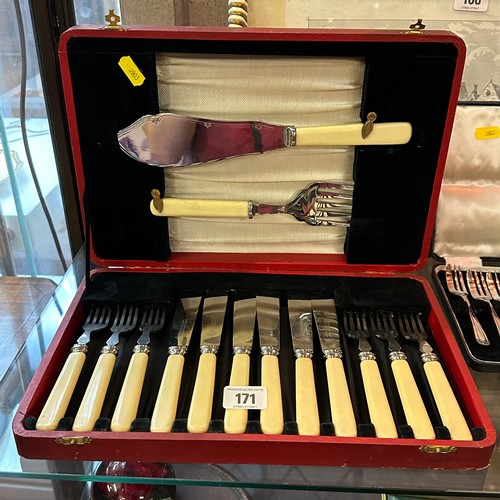 171 - FISH CUTLERY SET IN BOX BY BOARDMAN PLATE LTD