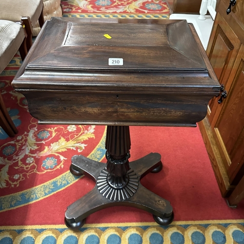 210 - EARLY MAHOGANY TEAPOY WITH FITTED TEA CADDY