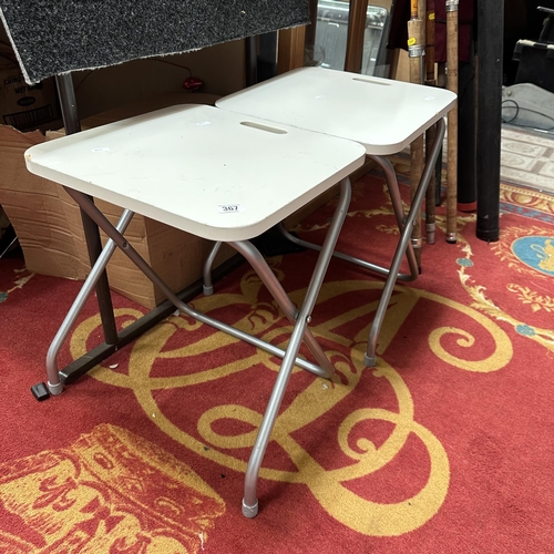 367 - TWO FOLDING STOOLS WITH HAND GRIPS