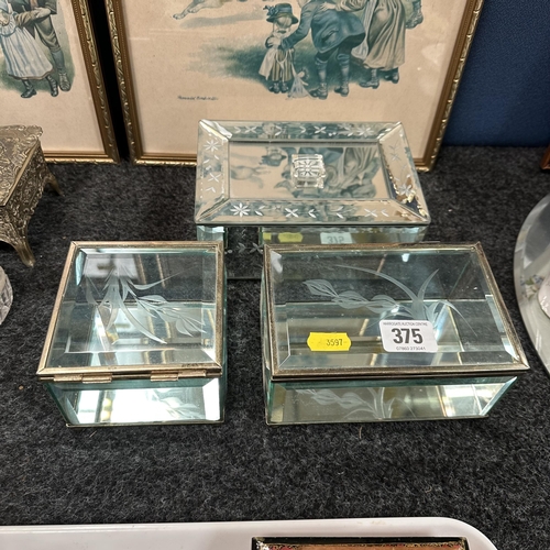 375 - THREE GLASS AND MIRROR JEWELLERY BOXES