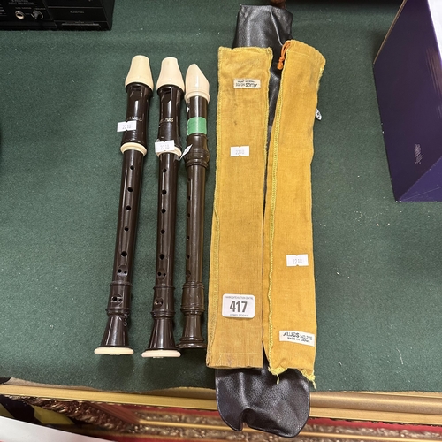 417 - THREE VINTAGE RECORDERS WITH SLEEVES