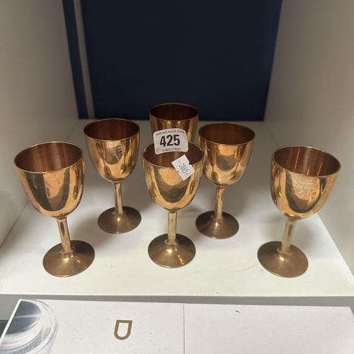 425 - SET OF SIX BRASS GOBLETS