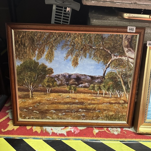 440 - FRAMED OIL ON BOARD ORCHARD SCENE SIGNED J.HINSLIFF