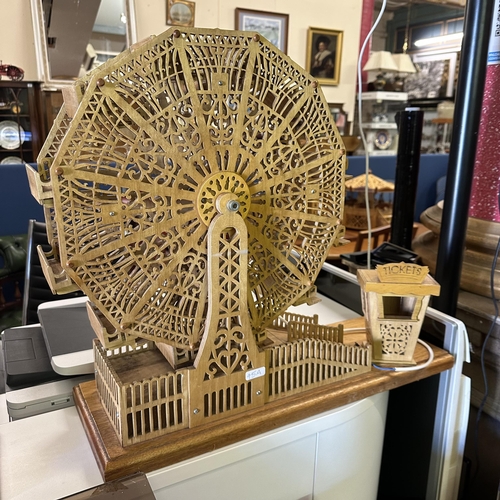 45A - HAND MADE WOODEN FRETWORK MOTORISED FERRIS WHEEL WITH TICKET BOX 22” TALL