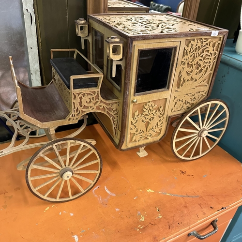 497A - HAND MADE WOODEN FRETWORK CARRIAGE 16” TALL