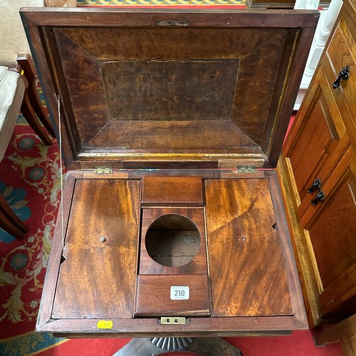 210 - EARLY MAHOGANY TEAPOY WITH FITTED TEA CADDY