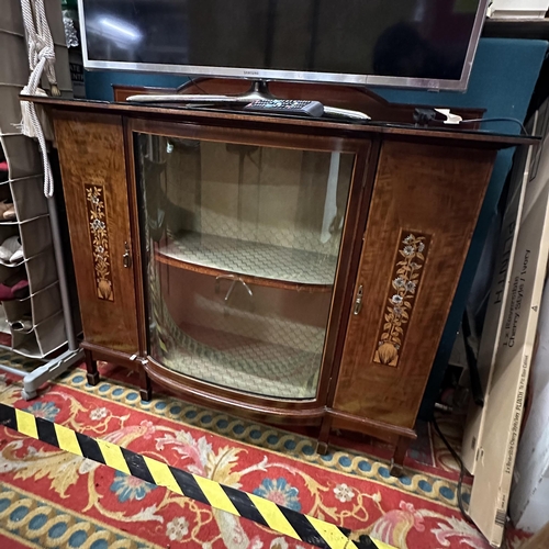 430 - LARGE EDWARIAN INLAYED DISPLAY CABINET WITH BOW FRONTED GLASS DOOR