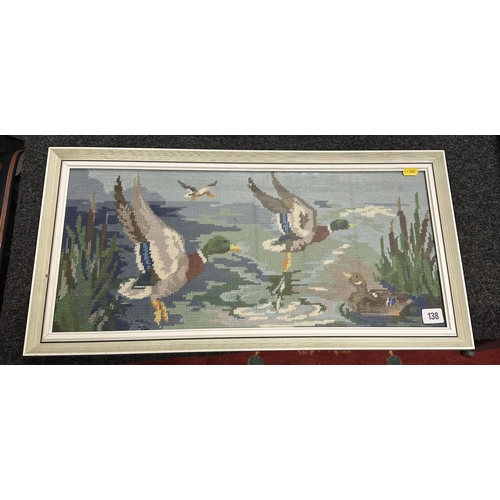 138 - VINTAGE NEEDLEWORK OF FLYING DUCKS