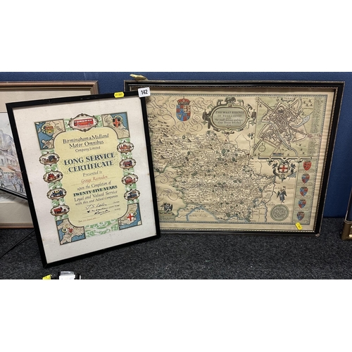 142 - EARLY YORKSHIRE MAP AND A TRANSPORT CERTIFICATE