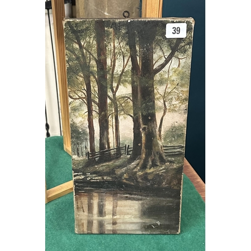 39 - OIL ON CANVAS - WOODLAND SCENE, SIGNED BY L.B