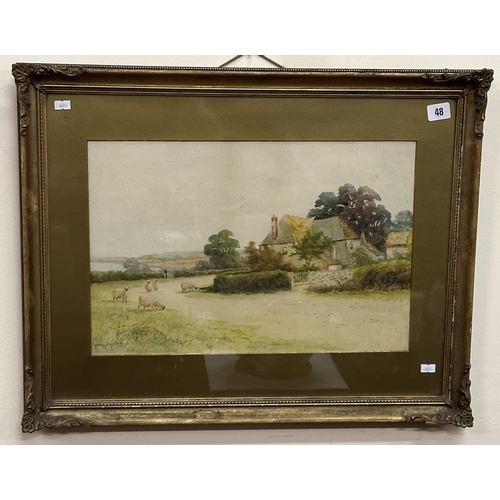 48 - GILT FRAMED COUNTRY SCENE IN WATERCOLOUR BY GEORGE OUSTON.