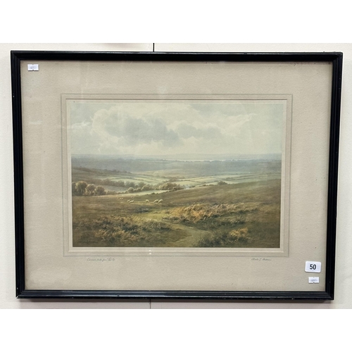 50 - EARLY 20H CENTURY FRAMED LITHOGRAPH BY CHARLES E. BRITTAN - “CORNISH HILL.”