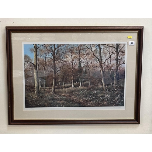 34 - FRAMED WOODLAND SCENE LIMITED EDITION PRINT, BY JAMES WRIGHT (378/850)