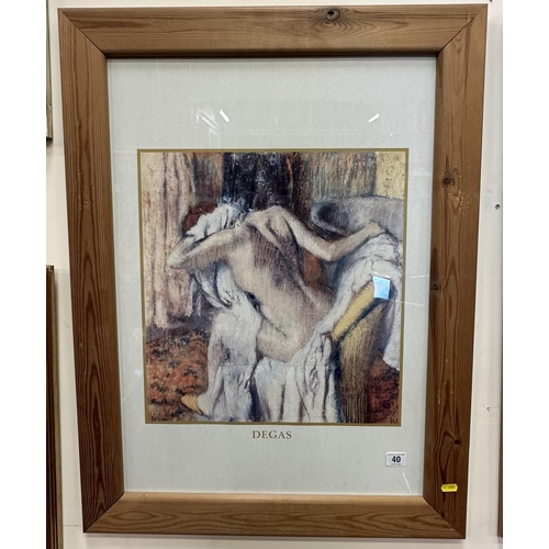 40 - PINE FRAMED PRINT OF DEGAS - AFTER THE BATH, WOMAN DRYING HERSELF