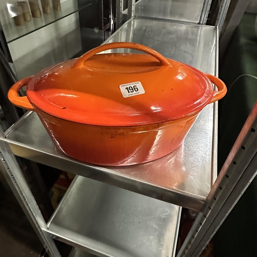 196 - VERY LARGE BURNT ORANGE CAST IRON COOKING POT WITH LID