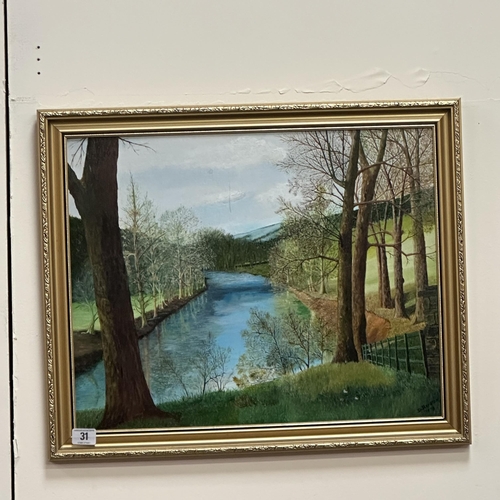 31 - RIVER AND WOODLAND SCENE PAINTING, SIGNED BY D. ROYSTOLL 1978