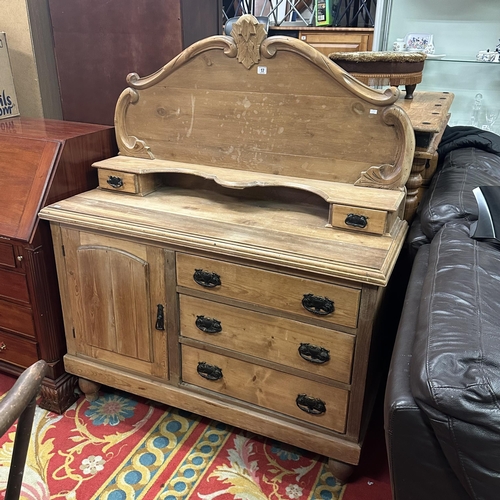 17 - VICTORIAN PINE CHIFFONIER WITH CARVED BACK SPLASH