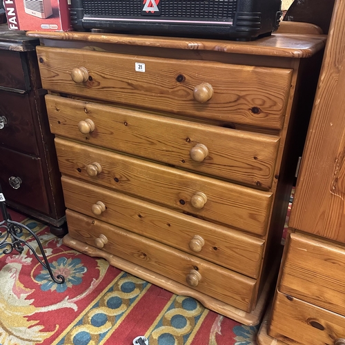 21 - PINE FIVE DRAWER CHEST