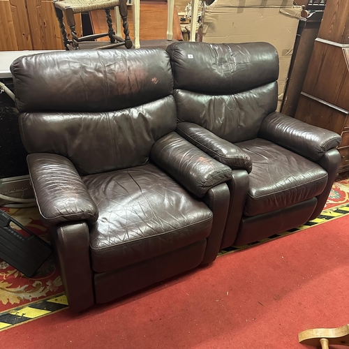 6 - PAIR OF BROWN LEATHER ARMCHAIRS