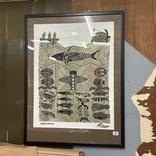 75 - NAWALAH DREAMING CHURINGA AUSTRALIAN FABRIC PRINT IN FRAME